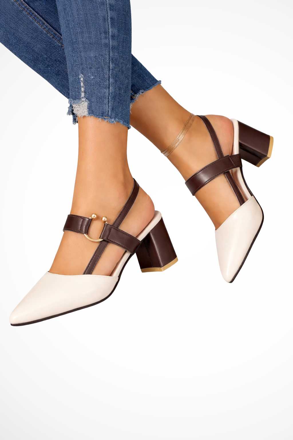 Harriet | Women's Slingback Heels – Black and White Two-Tone Design