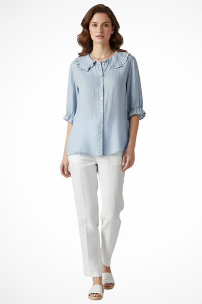 Harriet | Women's Blouse - Ruffle Collar With Three-Quarter Sleeves 0