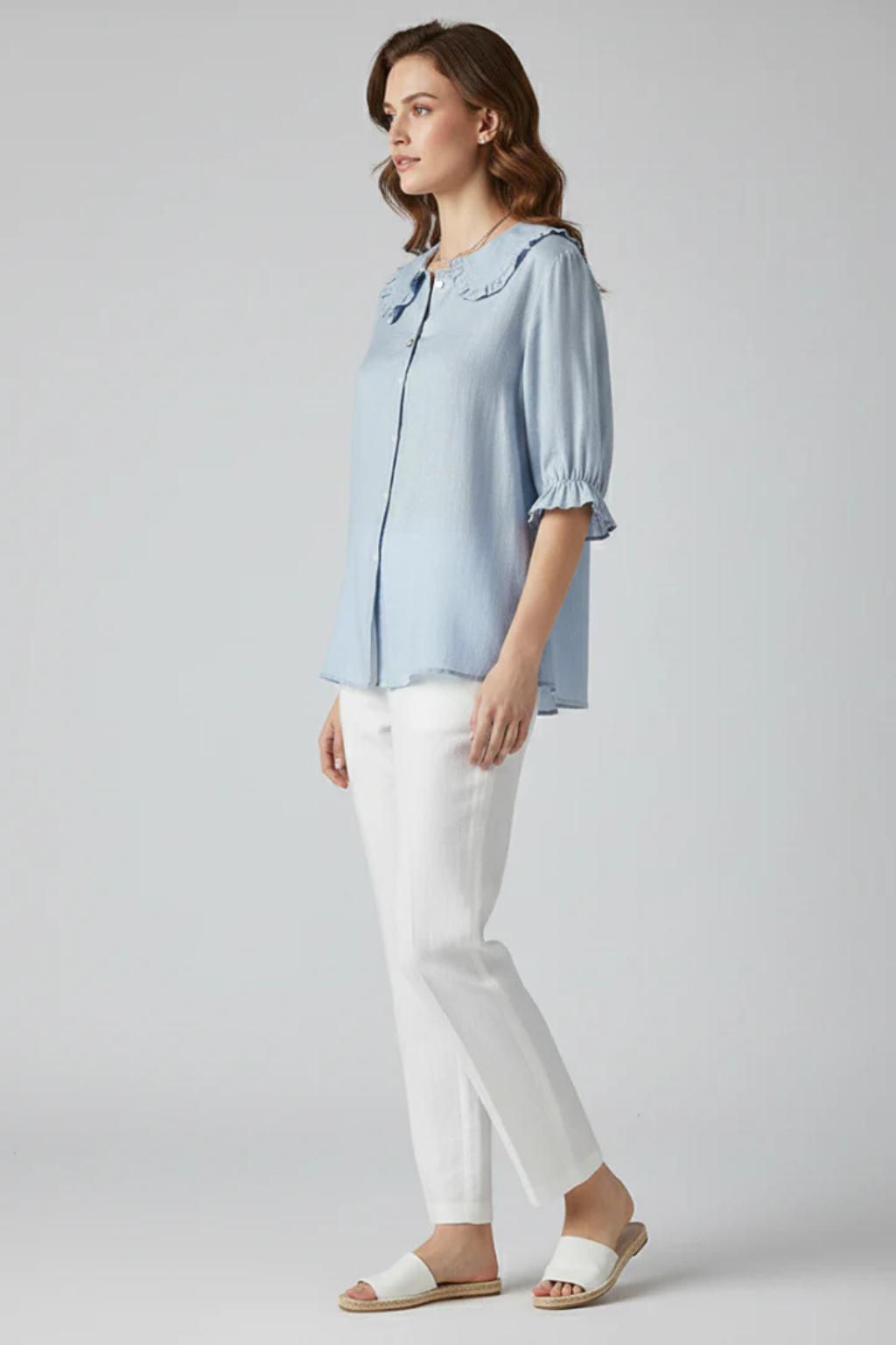 Harriet | Women's Blouse - Ruffle Collar With Three-Quarter Sleeves 2