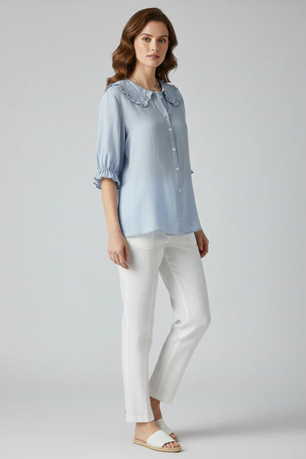 Harriet | Women's Blouse - Ruffle Collar With Three-Quarter Sleeves 3