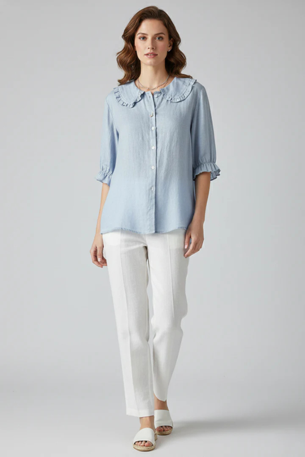 Harriet | Women's Blouse - Ruffle Collar With Three-Quarter Sleeves 4