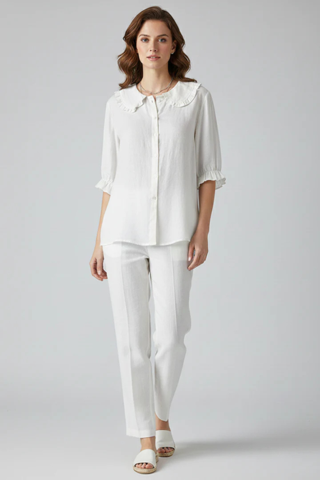 Harriet | Women's Blouse - Ruffle Collar With Three-Quarter Sleeves 5