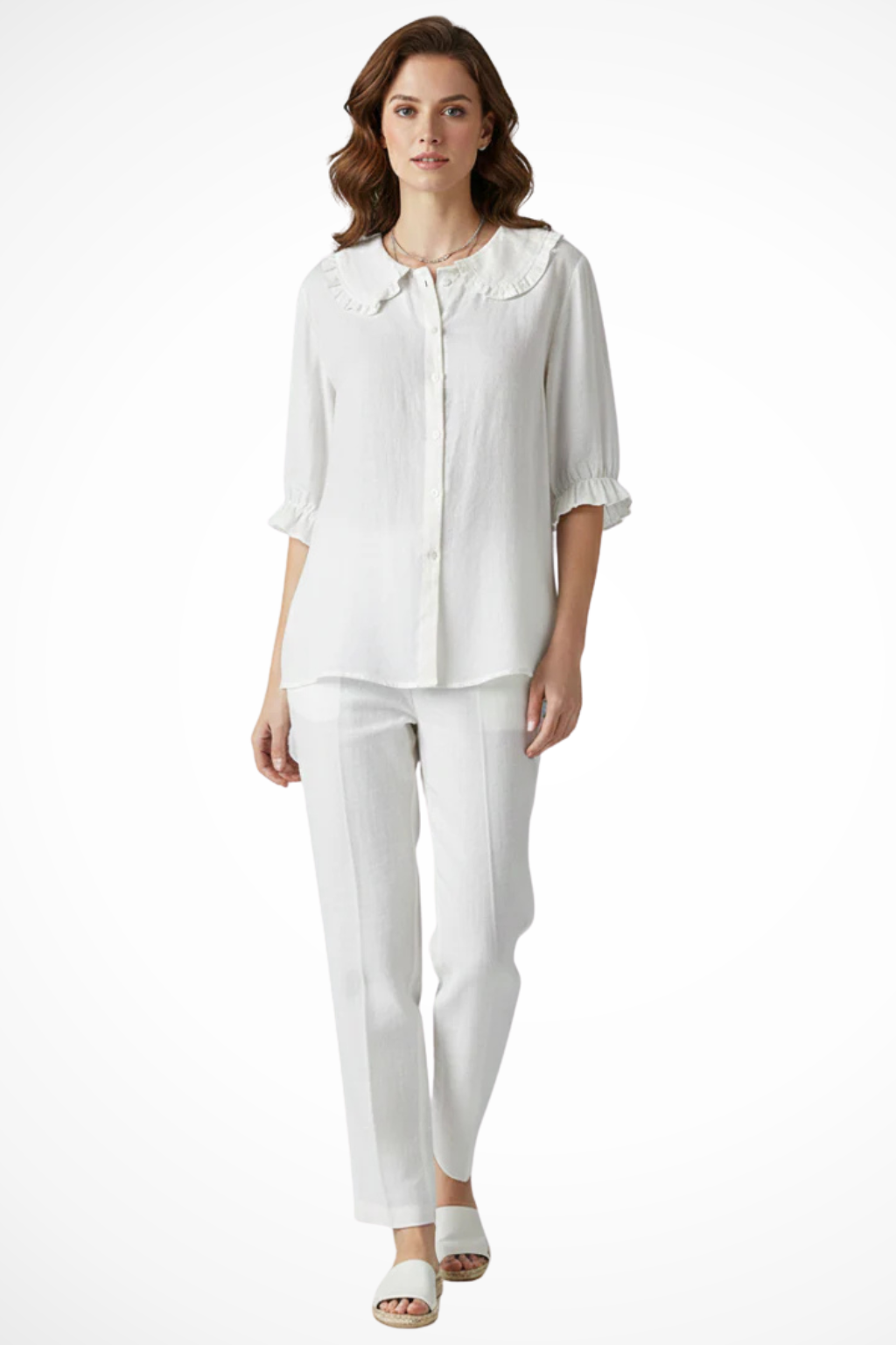 Harriet | Women's Blouse - Ruffle Collar With Three-Quarter Sleeves 6