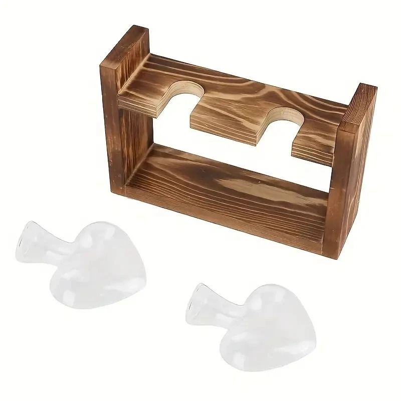 Heart Shaped Glass Vase with Wooden Frame | Hydroponic Propagation Stand for Cuttings | Clear Design Shows Root Growth