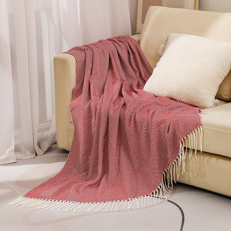 Herringbone Throw Blanket 100% Cotton | Fringed Tweed Weave | Blue, Grey, Khaki or Yellow, Soft Sofa & Bed Cover