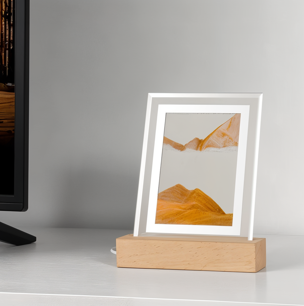 Sand Art Lamp, Glass and Wood | 5 Colours, Shifting Quicksand Picture | Shakeable Night Light for Desk or Bedroom 5