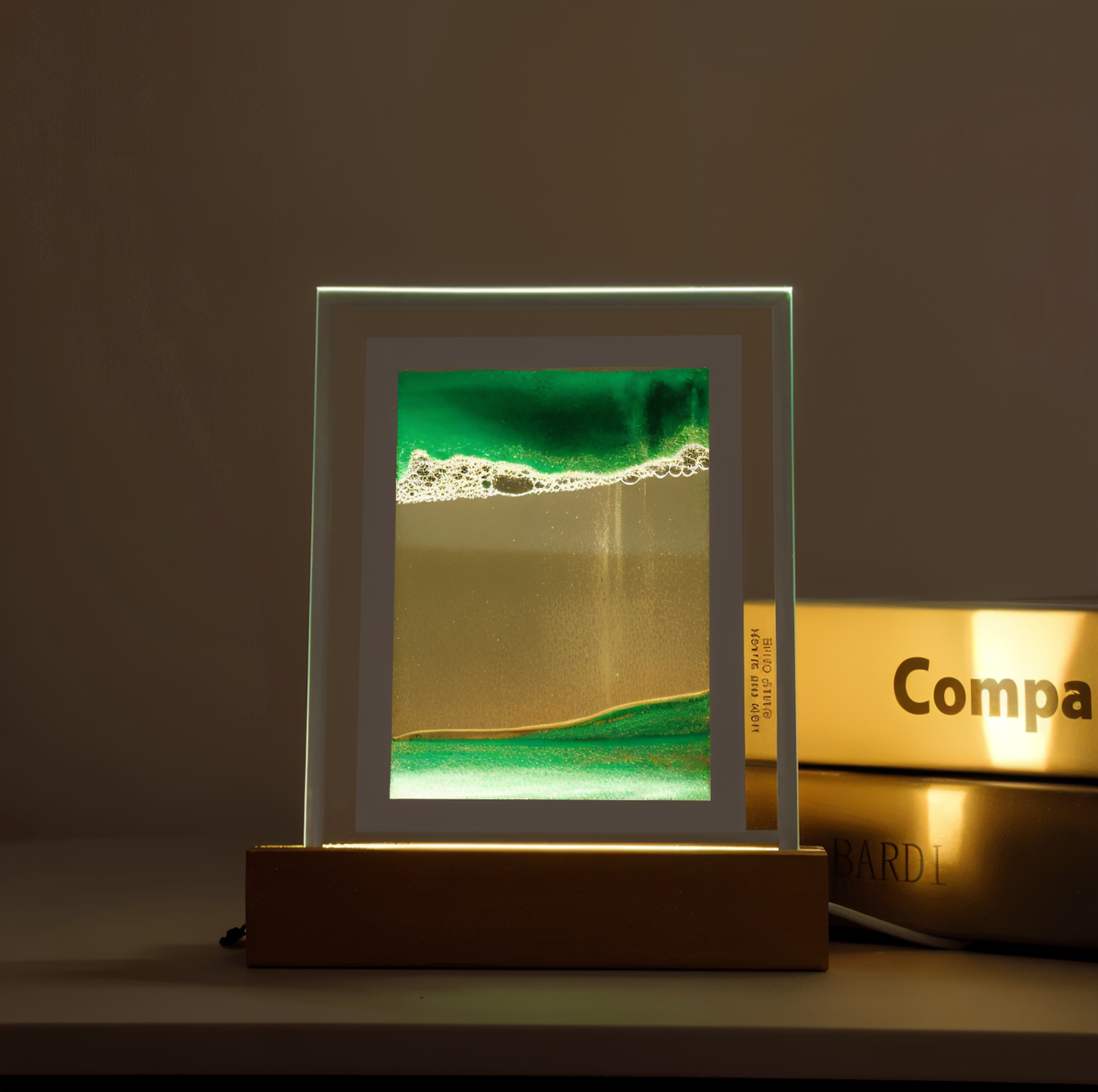 Sand Art Lamp, Glass and Wood | 5 Colours, Shifting Quicksand Picture | Shakeable Night Light for Desk or Bedroom 2