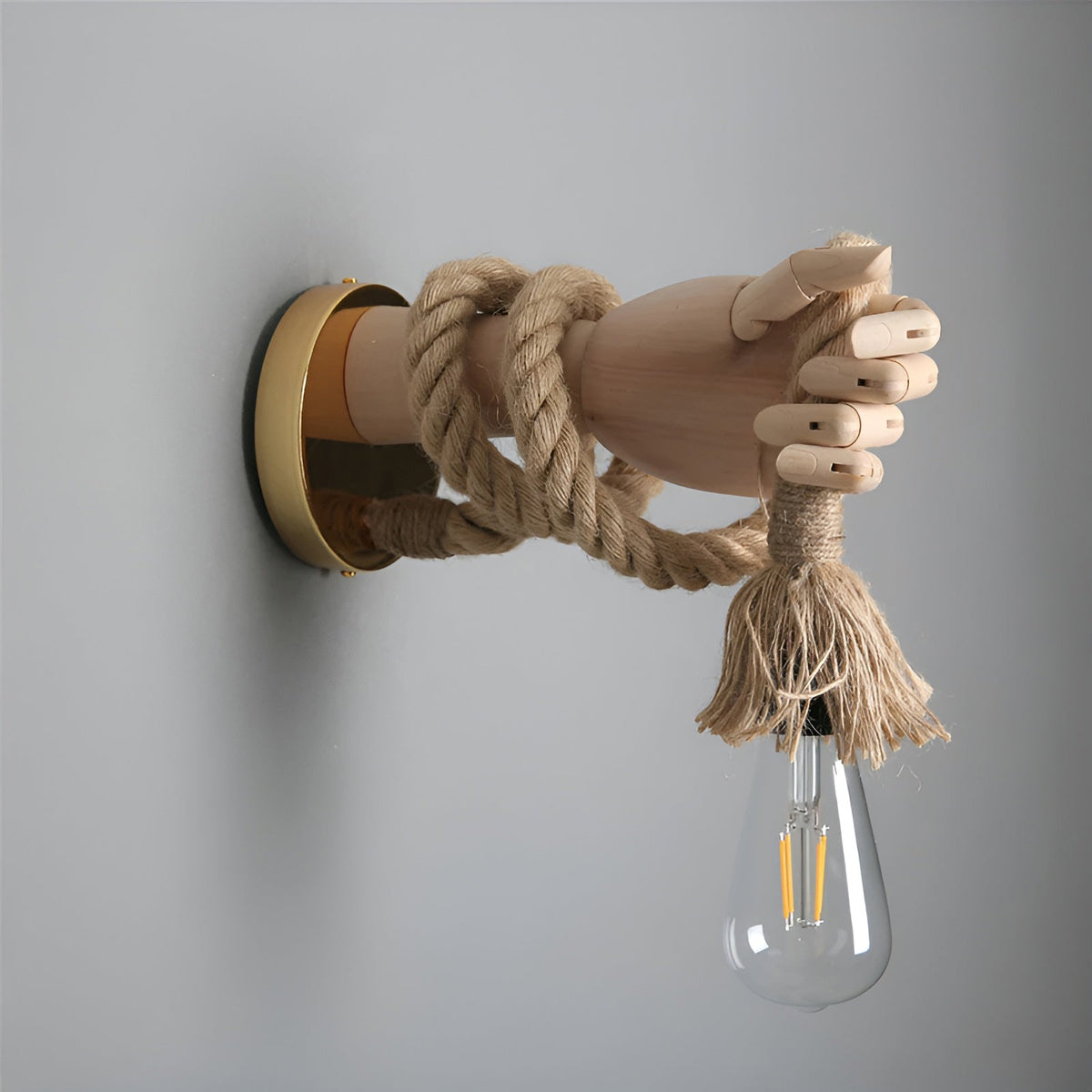 Hand-Shaped Wall Light Hemp Rope & Iron | Handcrafted Sculptural Design | Rustic Decor Accent for Living Rooms, Hallways & Cafés 3