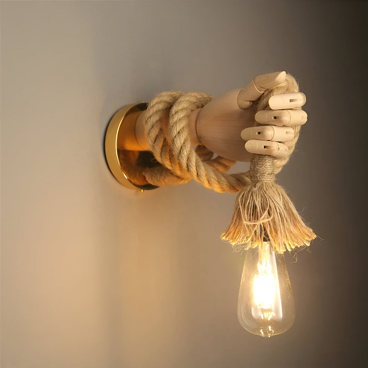 Hand-Shaped Wall Light Hemp Rope & Iron | Handcrafted Sculptural Design | Rustic Decor Accent for Living Rooms, Hallways & Cafés 1