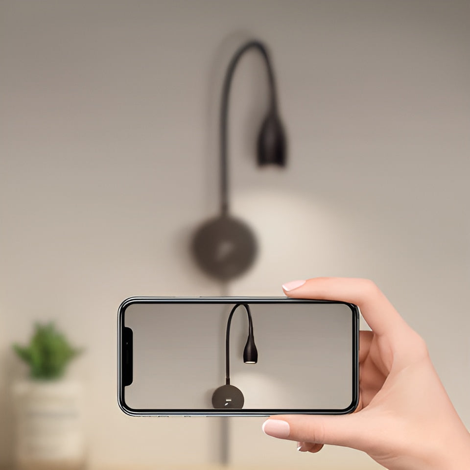LED Wall Reading Lamp with Flexible Gooseneck | Black, 150 x 150 x 50 mm | USB Charging Port, 3 Light Colours Available 5