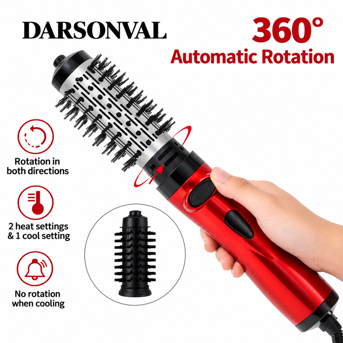 Hot Air Styling Brush 3-in-1 | 1000 W Hair Dryer, Smoother & Curler | Anti-Static, Non-Slip Handle, Dual Voltage