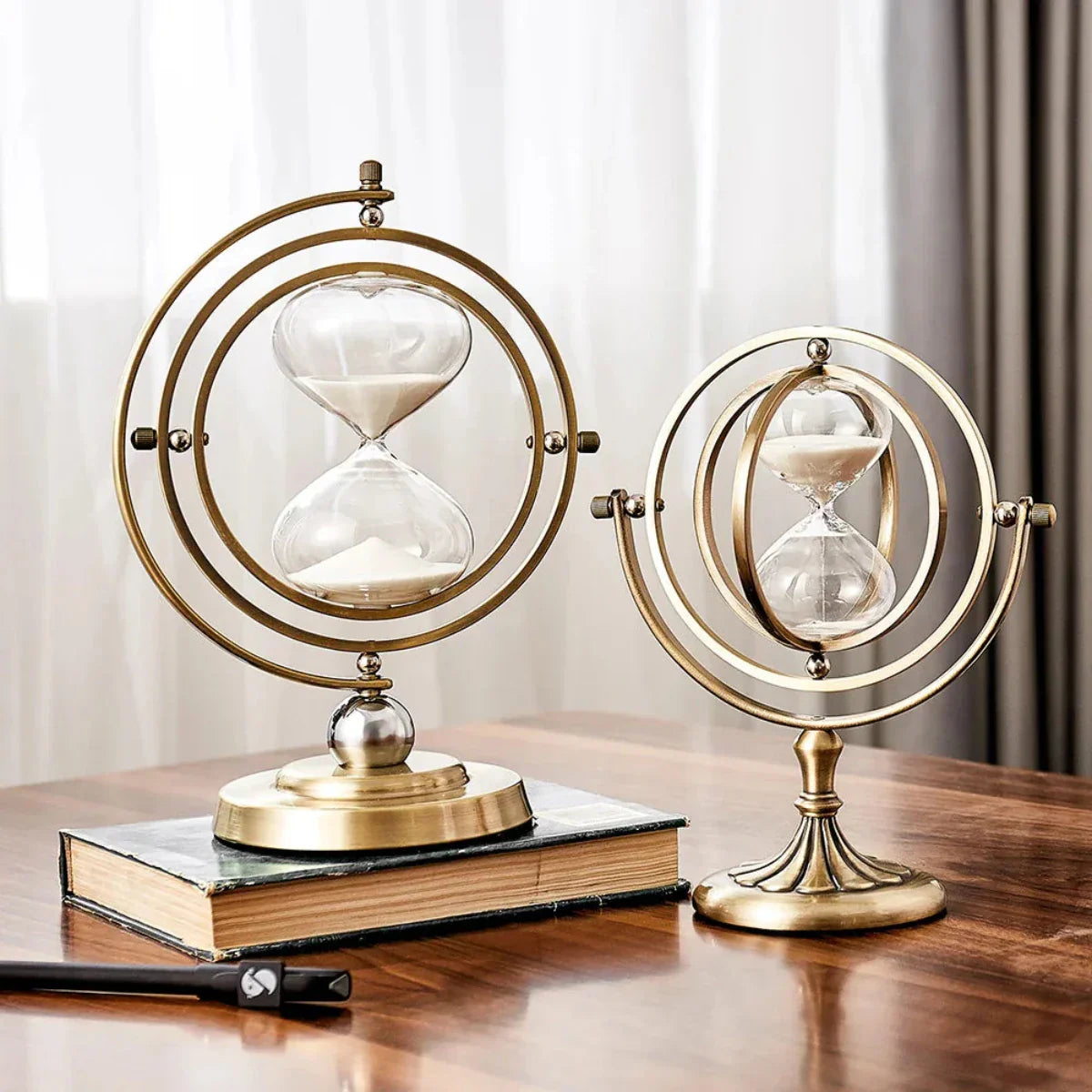 Hourglass Sand Timer | Pivoting Rings, Pedestal Base