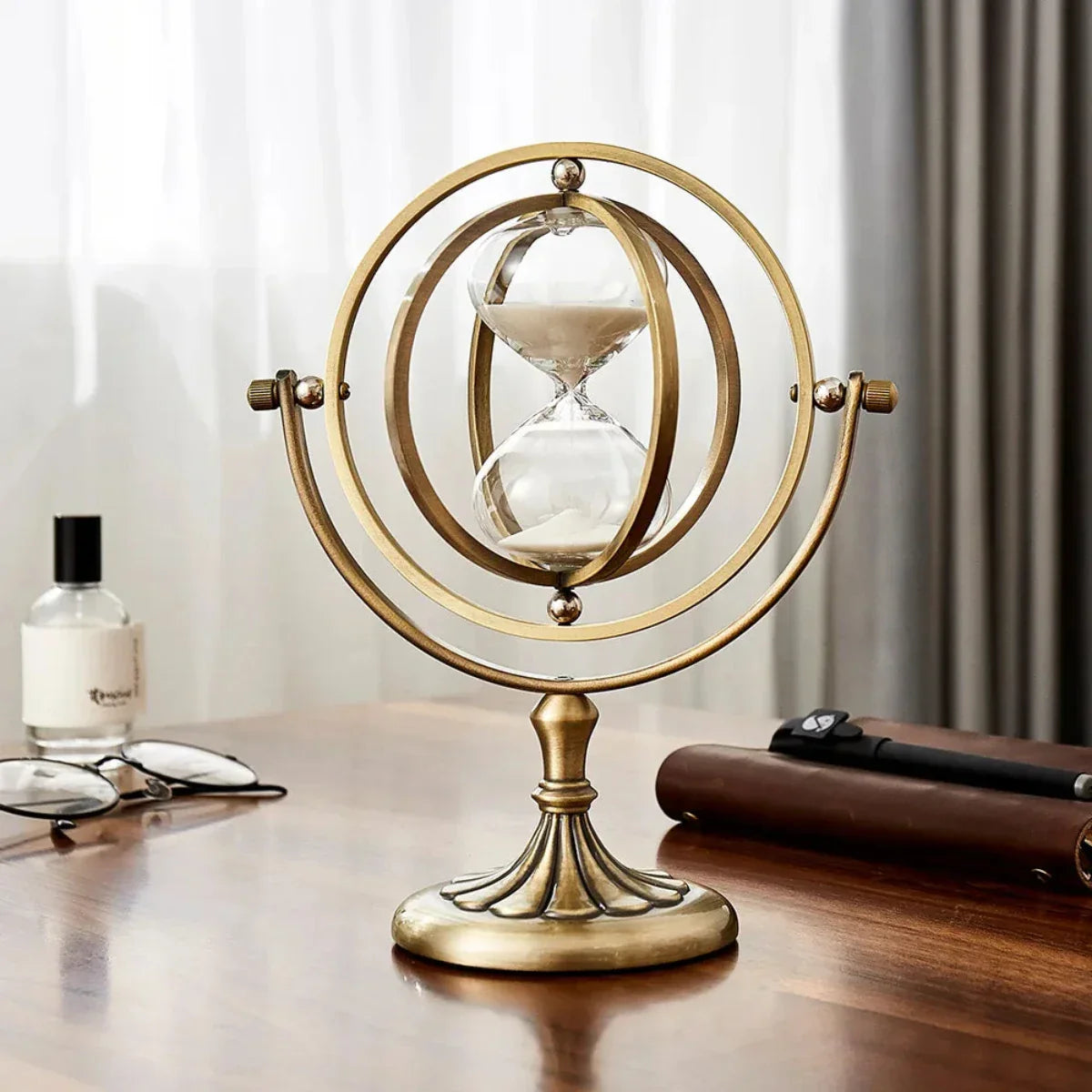 Hourglass Sand Timer | Pivoting Rings, Pedestal Base