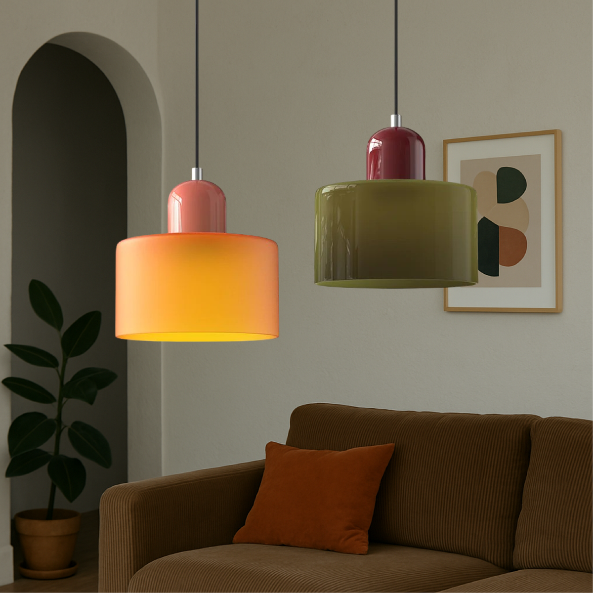 Glass Pendant Light Bauhaus Style Ø 15 cm | Coloured Glass Shade, Adjustable Cord | Warm Illumination for Dining and Living Areas 4