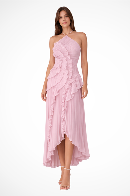 Imogen | Women's Dress – Sleeveless Halter Maxi With Ruffled Hem 0