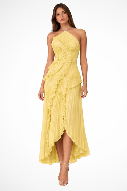 Imogen | Women's Dress – Sleeveless Halter Maxi With Ruffled Hem 1