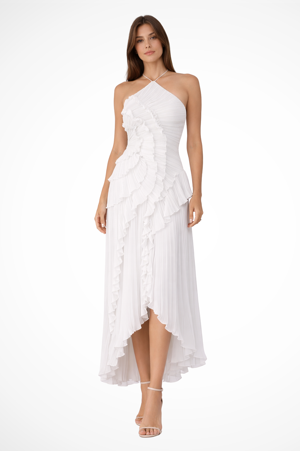 Imogen | Women's Dress – Sleeveless Halter Maxi With Ruffled Hem 2