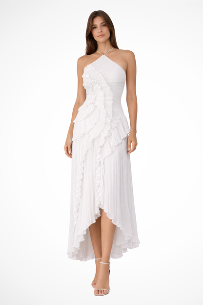 Imogen | Women's Dress – Sleeveless Halter Maxi With Ruffled Hem 2