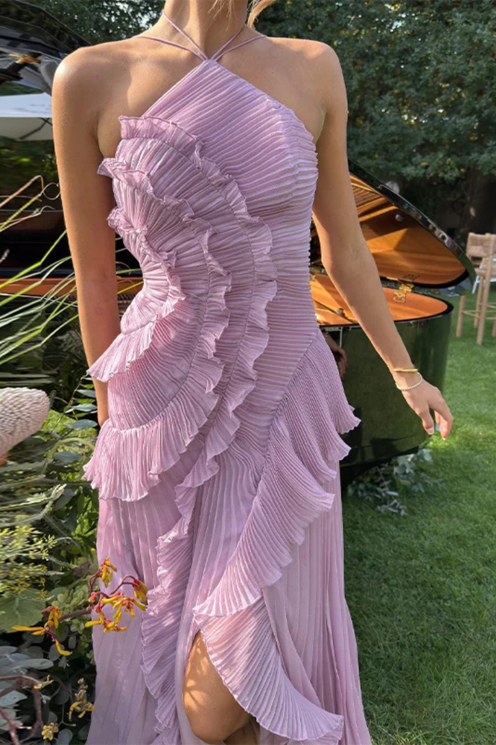 Imogen | Women's Dress – Sleeveless Halter Maxi With Ruffled Hem 5