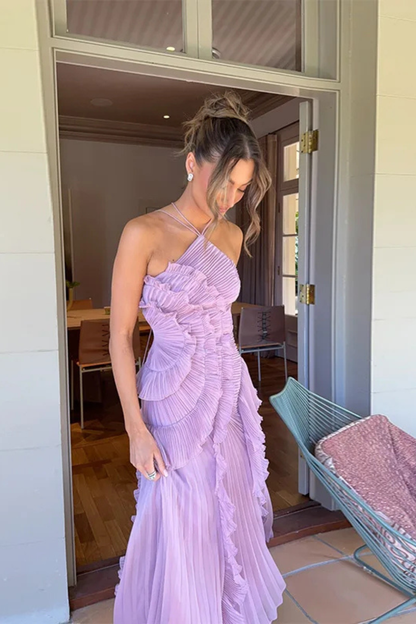 Imogen | Women's Dress – Sleeveless Halter Maxi With Ruffled Hem 7