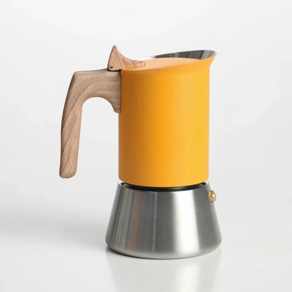Induction Moka Pot Coffee Maker – Stainless Steel Matte Yellow Finish