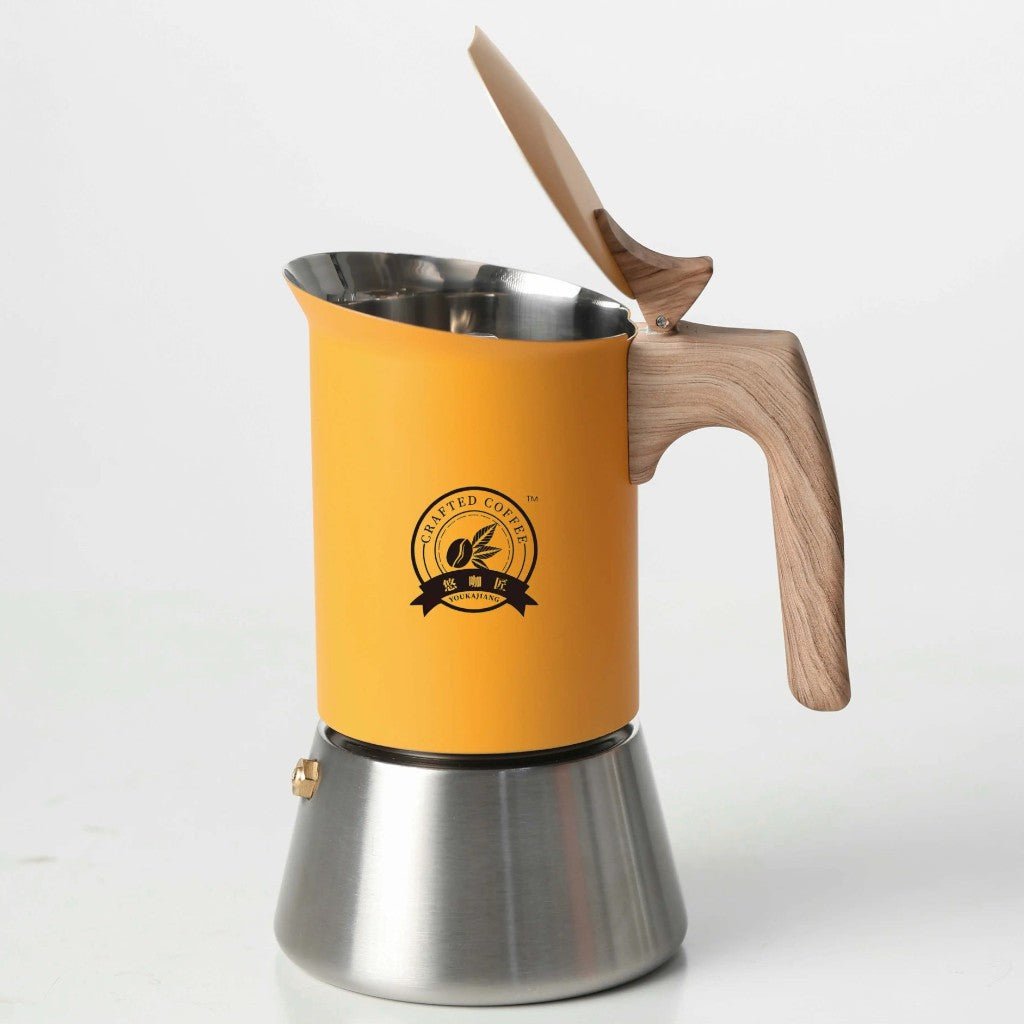 Induction Moka Pot Coffee Maker – Stainless Steel Matte Yellow Finish