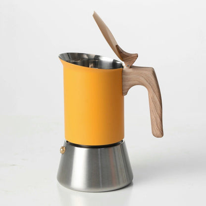 Induction Moka Pot Coffee Maker – Stainless Steel Matte Yellow Finish