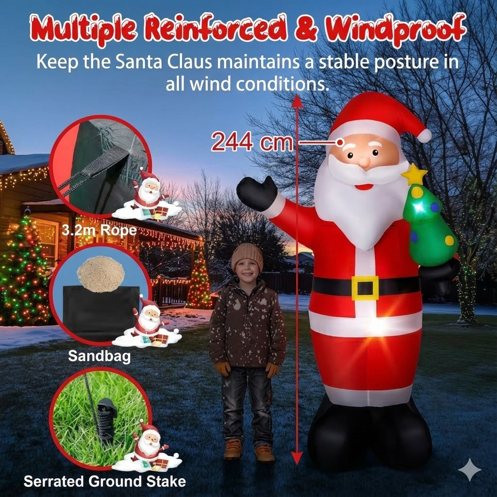 Inflatable Santa Claus Christmas Decoration | Built-in LEDs, Sandbags & Stakes Included | Waterproof Outdoor Yard Display