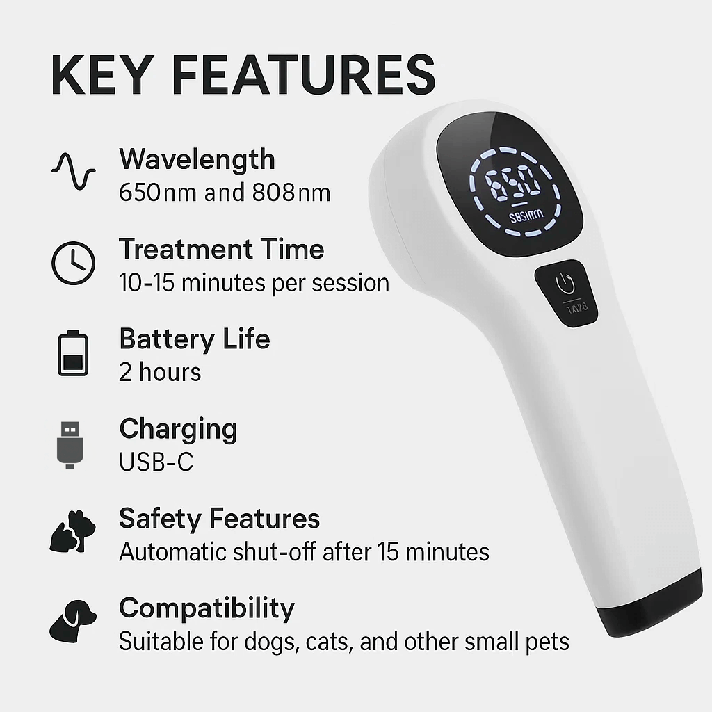 Infrared Therapy Device for Dogs | Dual-Wavelength 808nm & 650nm Technology | Non-Invasive Joint, Skin & Mobility Relief