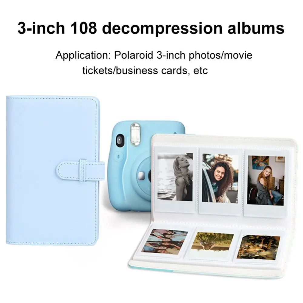 Instax Mini Photo Album PU Leather | 108 Pocket Capacity, Transparent Sleeves | Protects & Organises Instant Prints