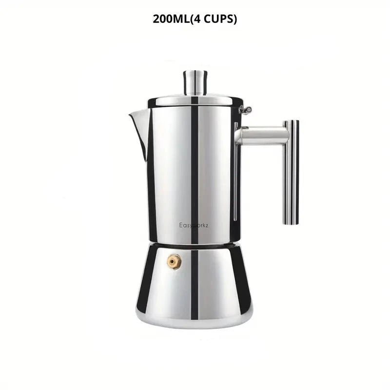 Italian Moka Pot Coffee Maker – 18/8 Stainless Steel for All Cooktops