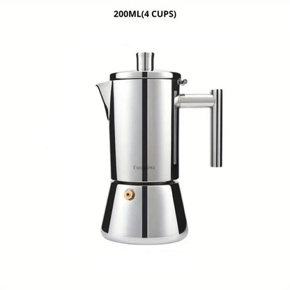 Italian Moka Pot Coffee Maker – 18/8 Stainless Steel for All Cooktops