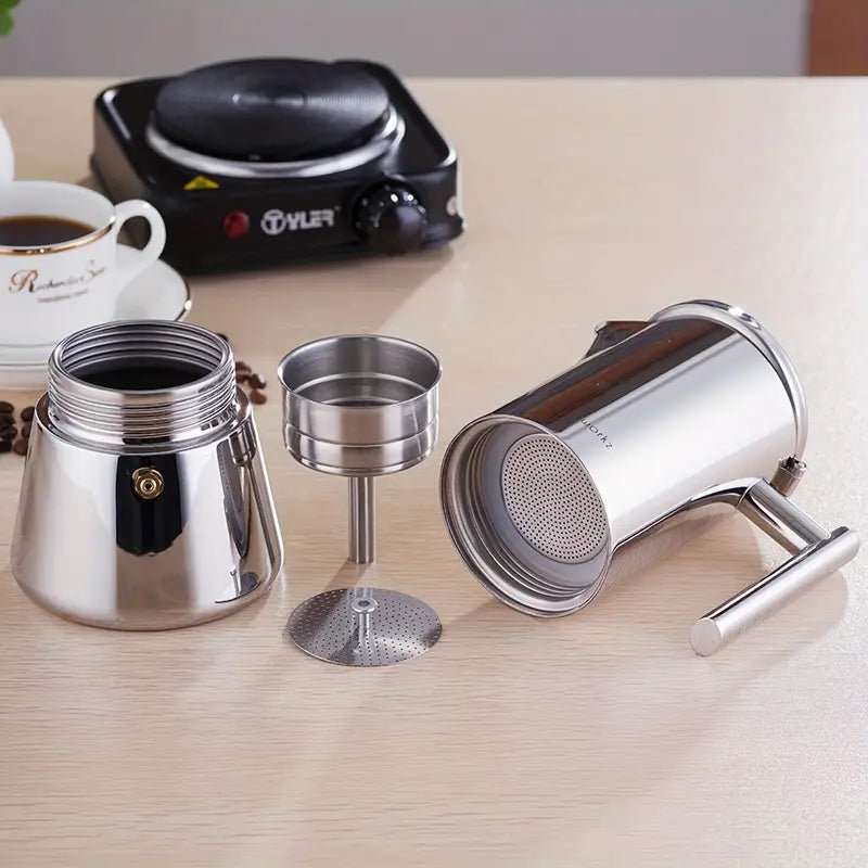 Italian Moka Pot Coffee Maker – 18/8 Stainless Steel for All Cooktops