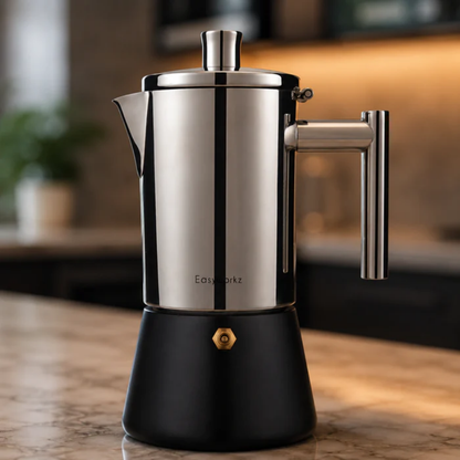 Italian Moka Pot Coffee Maker – 18/8 Stainless Steel for All Cooktops