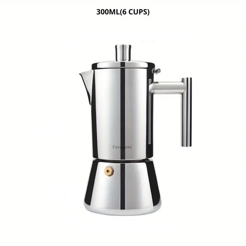 Italian Moka Pot Coffee Maker – 18/8 Stainless Steel for All Cooktops