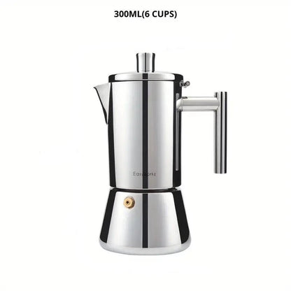 Italian Moka Pot Coffee Maker – 18/8 Stainless Steel for All Cooktops