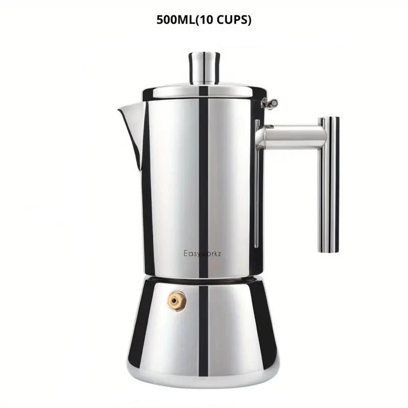 Italian Moka Pot Coffee Maker – 18/8 Stainless Steel for All Cooktops