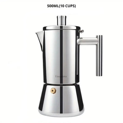 Italian Moka Pot Coffee Maker – 18/8 Stainless Steel for All Cooktops