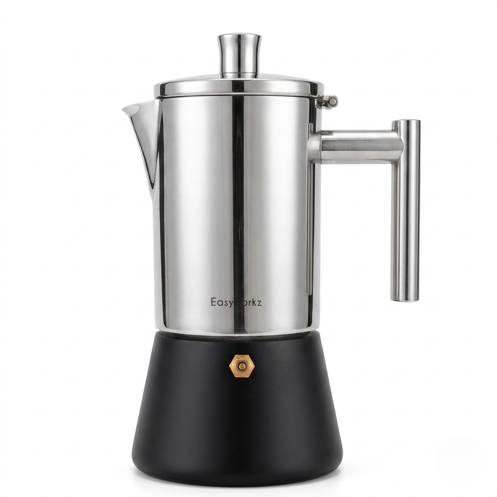 Italian Moka Pot Coffee Maker – 18/8 Stainless Steel for All Cooktops