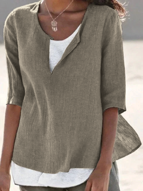 Janet | Women's Blouse - Split Neck High-Low Hem Summer Top 0