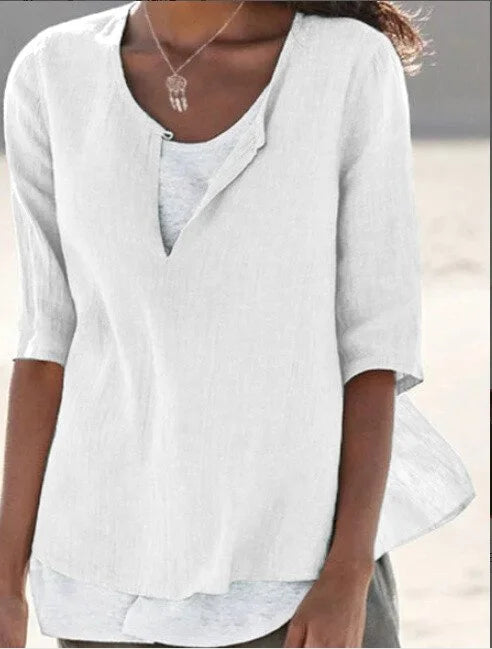 Janet | Women's Blouse - Split Neck High-Low Hem Summer Top 1