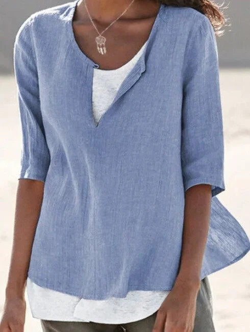 Janet | Women's Blouse - Split Neck High-Low Hem Summer Top 2
