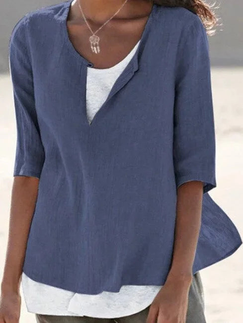 Janet | Women's Blouse - Split Neck High-Low Hem Summer Top 3