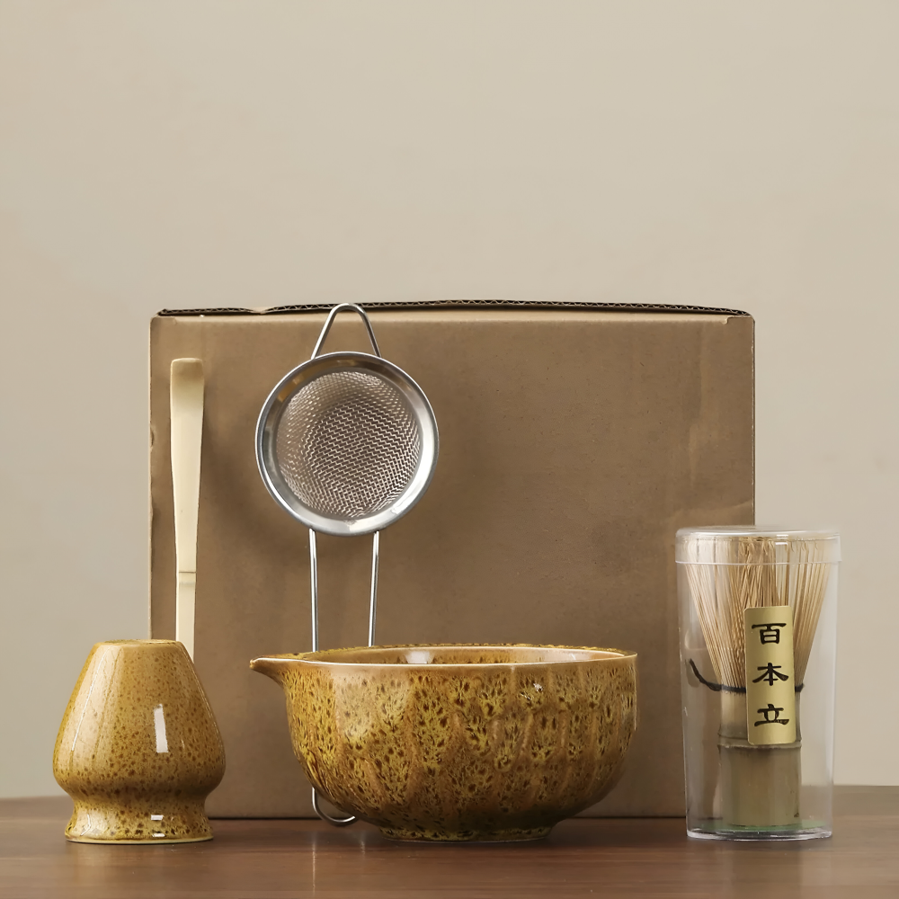 5-Piece Matcha Tea Set Ceramic Bowl | With Bamboo Whisk, Sieve & Chashaku Spoon | Handmade Japanese Tea Ceremony Set 3