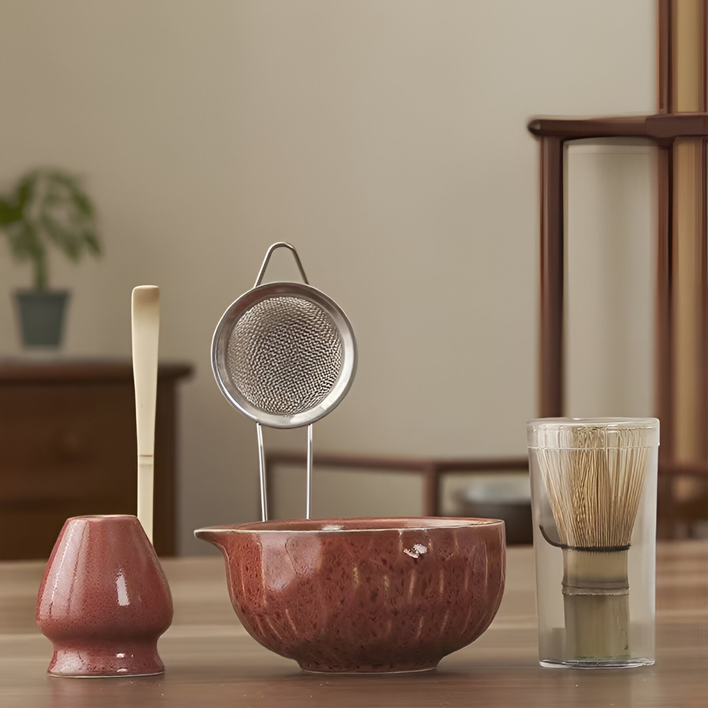5-Piece Matcha Tea Set Ceramic Bowl | With Bamboo Whisk, Sieve & Chashaku Spoon | Handmade Japanese Tea Ceremony Set 2