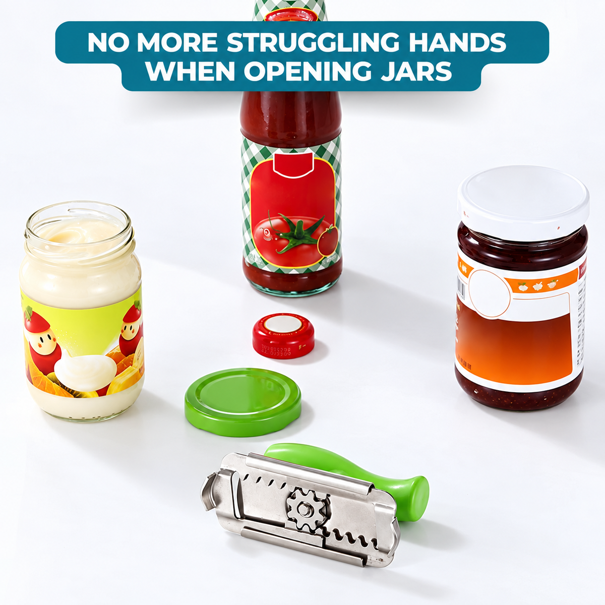 Jar and Bottle Opener Stainless Steel | Adjustable Clamp Grips Lids 2.5-9.5cm | Effortless Opening, No Hand Strain