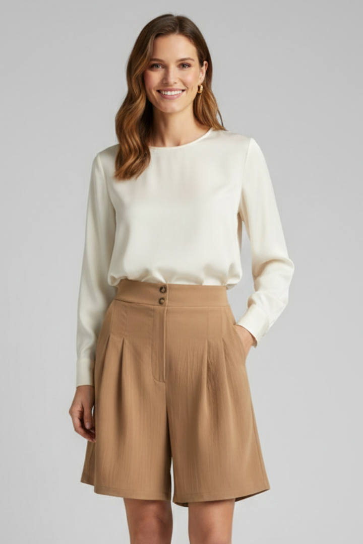 Jessica | Women's Shorts - High Waist Tailored Design With Pleats 2