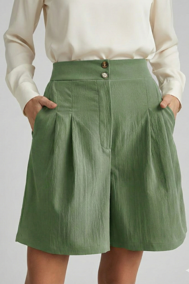 Jessica | Women's Shorts - High Waist Tailored Design With Pleats 9