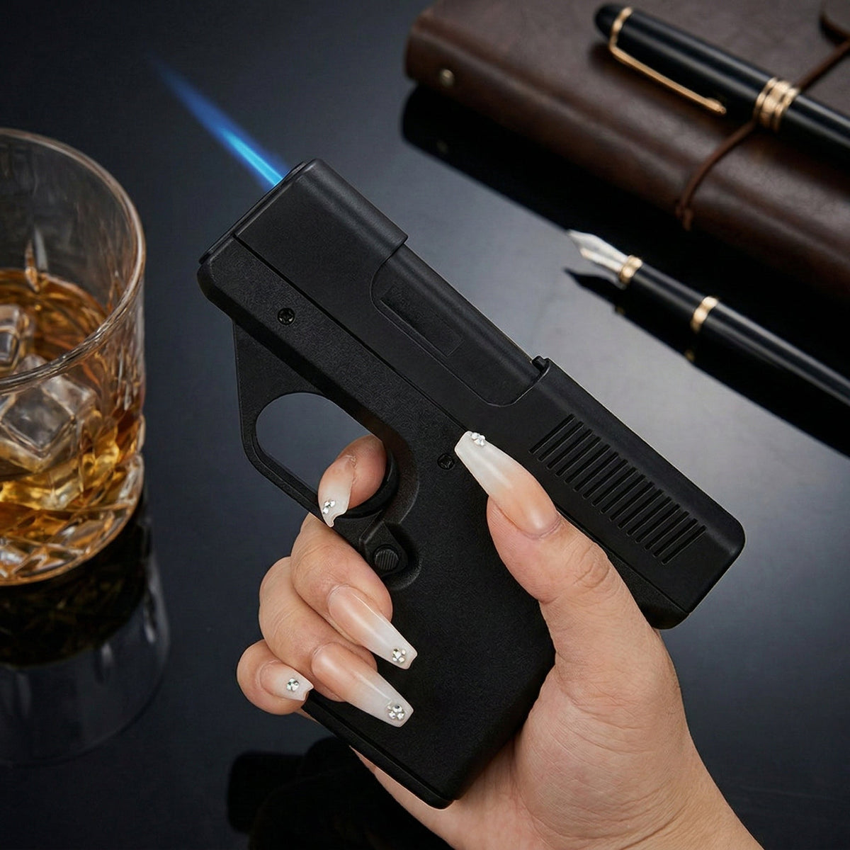 Jet Flame Lighter Metal | Gun-Shaped Secret Storage Design | Windproof Flame for Men's Everyday Carry and Gift