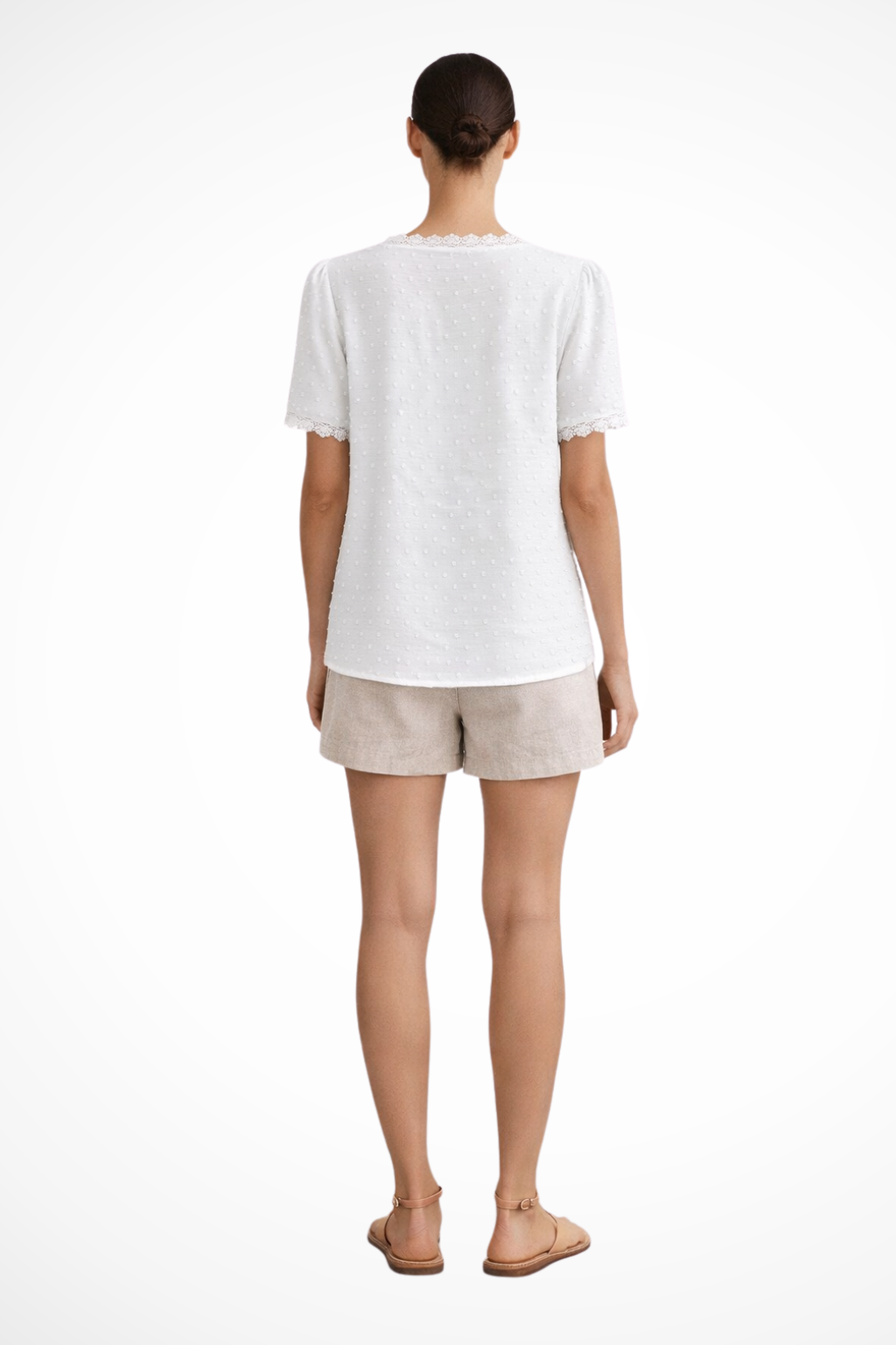 Joyce | Women's White Blouse – V Neck With Textured Fabric Design 1